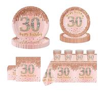 69Pcs Rose Gold 30th Birthday Party Tableware 16 Guests,30th Rose Gold Party Tableware Set are Crafted from High-quality Paper for Women Her Birthday Gifts Party Supplies Reusability Decorations