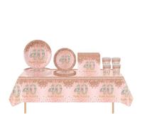 69pcs Rose Gold 40th Birthday Decorations,Happy 40th Birthday Tablecloth,Paper Plates,Napkins Serviettes and Cups Sets for 40th Birthday Table Decorations for Women,Men,Him,Her 40th Birthday Gifts