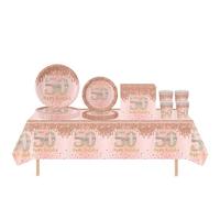69pcs Rose Gold 50th Birthday Decorations,Happy 50th Birthday Tablecloth,Paper Plates,Napkins Serviettes and Cups Sets for 50th Birthday Table Decorations for Women,Men,Him,Her 50th Birthday Gifts