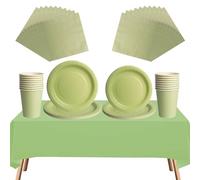 69pcs Sage Green Disposable Tableware Set - 20 Napkins, 16 Cups, 16pcs 7inch and 9inch Plates, 1pcs Sage Green Tablecloths | Biodegradable Dinnerware for Birthdays, Weddings, Kids Christmas Party