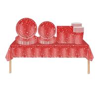 69pcs Shiny Glitter Diamond Party Tableware Tablecloth,Paper Plates,Napkins Serviettes and Cups Sets for Kids Adults Birthday,Wedding Xmas Gold Party Table Decorations (Red)