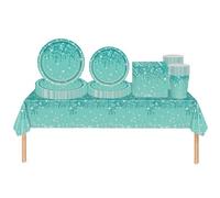 69pcs Teal Blue Shiny Glitter Diamond Party Tableware Set Plastic Tablecloth,Paper Plates Napkins and Cups Disposable Dinnerware Set for Birthday,Baby Shower,Wedding Xmas Teal Blue Party Decorations