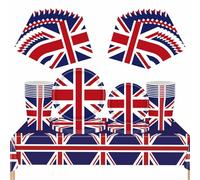 69Pcs Union Jack Party Tableware Set,VE Day 80th Anniversary Table Decorations UK Flag Paper Plates,Napkins, Cups, and Table Cloth,Great Britain Dinnerware for Union Jack Royal Party