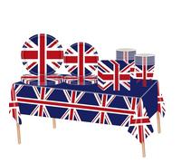 69Pcs Union Jack Party Tableware Set,VJ Day 80th Anniversary Decorations UK Plastic Table Cloth,Paper Plates,Napkins and Cups,British Decorations Great Britain Dinnerware for Union Jack Royal Party