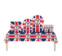 69Pcs VE Day 80th Anniversary Celebration Tableware Set - Paper Plates, Cups and Napkins, Memorabilia Tablecloth, Victory in Europe Dinnerware Kit for Party Décor