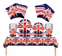 69Pcs VJ Day 80th Anniversary Party Tableware Decorations VJ Day Table Cloth,7inch 9inch Paper Plates, Napkins ,Cups for Liberation Day, Union Jack Plates for 2025 VJ DAY 80th Anniversary Party Decor