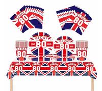 69Pcs VJ Day 80th Anniversary Party Tableware Decorations VJ Day Table Cloth,7inch 9inch Paper Plates, Napkins ,Cups for Liberation Day, Union Jack Plates for 2025 VJ Day 80 Anniversary Party Decor