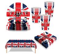 69Pcs VJ Day 80th Anniversary Party Tableware,VJ-Day Paper Plates Napkins Serviettes and Cups,V J Table Cloth Table Cover, 80 Years Victory in Japan Dinnerware for VJ Day 80th Anniversary Decorations