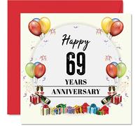 69th Anniversary Card for Husband Wife - Party Balloons - Happy 69th Wedding Anniversary Card for Partner, 145mm Greeting Cards Anniversaries