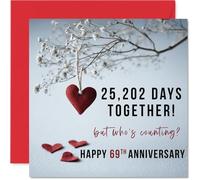 69th Anniversary Card for Women Men - 25202 Days Together! - Happy 69 Year Anniversary Card for Wife Partner Husband Companion, 145mm Wedding Anniversaries Greeting Cards