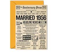 69th Anniversary Cards for Men Women - Married 1956 Newspaper - Happy 69 Wedding Anniversary Card for Husband Wife Grandma Grandad Nan Vintage Retro 1956, 5x7 Inch Greeting Cards