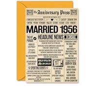 69th Anniversary Cards for Men Women - Married 1956 Newspaper - Happy 69 Wedding Anniversary Card for Husband Wife Grandma Grandad Nan Vintage Retro 1956, A5 Greeting Cards