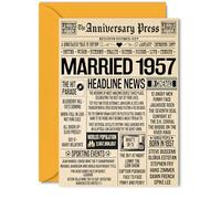 68th Anniversary Cards for Men Women - Married 1957 Newspaper - Happy 68 Wedding Anniversary Card for Husband Wife Grandma Grandad Nan Vintage Retro 1957, 5x7 Inch Greeting Cards