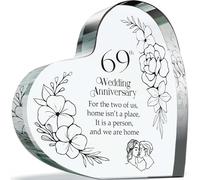 69th Anniversary Plague Gifts for Husband Wife - Home is a Person - Happy 69th Wedding Anniversary Present for Partner, 100mm x 100mm Acrylic Heart Keepsake for Sixty-Ninth Anniversaries