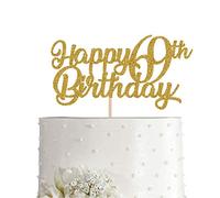 69th Birthday Cake Topper, Gold Glitter Cheers To 69 Years Party Decoration, Supply