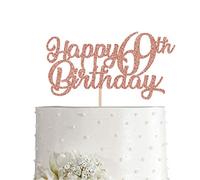 69th Birthday Cake Topper, Rose Gold Glitter Cheers To 69 Years Party Decoration, Supply