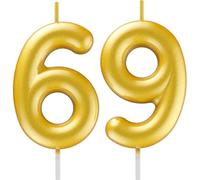 69th Birthday Candle Gold - Number 69 Cake Candle, 3D Candle for 69th Birthday/Anniversary Cake Decoration