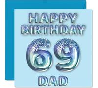 69th Birthday Card for Dad, Blue Glitter Party Balloons