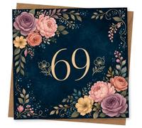 69th Birthday Card for Her - Navy Floral Gold-Style Number