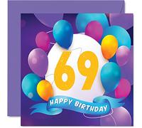 69th Birthday Card for Men Women - Balloon Party - Happy Birthday Cards for 69 Year Old Man Woman Mum Dad Auntie Uncle Grandad Nan Gran Grandma Grandpa, 145mm Bday Greeting Cards Gift