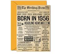 69th Birthday Card for Men Women - Bday Press Newspaper 1956 - Happy 69 Birthday Cards for Husband Dad Auntie Uncle Grandad Neighbour, 5x7 Inch Bday Greeting Cards
