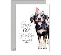 69th Birthday Cards for Mum - Party Dog - Happy Birthday Card for 69 Year Old Mum from Son Daughter, A5 Bday Women Woman Her Greeting Cards Gift for Mum Birthday Gifts