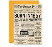 68th Birthday Cards for Women Men - Born In 1957 Newspaper - Happy 68 Birthday Card for Grandma Grandad Nan Vintage Retro Back In 1957, A5 Bday Greeting Cards
