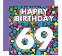 69th Birthday Cards for Women Men - Funky Rainbow Dots - Happy Birthday Card for 69 Year Old Woman Man Nan Husband Dad Sister, 145mm Bday Greeting Cards