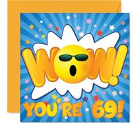 69th Birthday Cards for Women Men - WOW - Happy Birthday Card for 69 Year Old Woman Man Dad Nan Wife Brother, 145mm Bday Greeting Cards