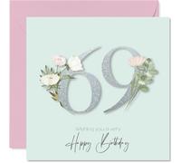 69th Birthday Cards for Women - Fancy Floral Flowers - Happy Birthday Card for 69 Year Old Woman Nan Nanny Neighbour Cousin, 145mm Bday Greeting Cards