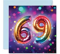69th Birthday Cards for Women Men - Rainbow Foil Balloon - Happy Birthday Card for 69 Year Old Woman Man Friend Uncle Auntie Husband, 145mm Bday Greeting Cards