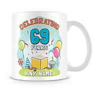 69th Birthday Gift for Men - Personalised Mug/Cup - Add Name - Birthday Celebration - Blue