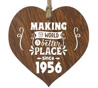 69th Birthday Wooden Heart Plaque - Making the world a better place - Dark Wood Sign Keepsake, Celebrate Birthday Nan Grandad Mum Dad, Plaque with Quotes Gifts from the Family