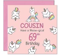 69th Cousin Birthday Card - Funny Cat Cute Cousin's Birthday Card for 69 Year old Sixty Nine Sixty Ninth