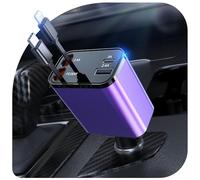 69W Retractable Car Charger, 4-in-1 Fast Car Phone Charger with 2.6ft Two Retractable Cables and USB C+USB A Car Charging Block Cube, Compatible with iPhone 16 15 Pro Max Plus,Galaxy,Pixel(Purple)