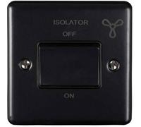 6A Extractor Fan Isolator Switch -POLISHED MATT BLACK & Black Trim- 3 Pole Shower Bathroom Decorative Wall Plate & Metal Rocker - On/Off Mains Power Switch For Demisting & Steam