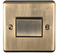 6A Extractor Fan Isolator Switch -POLISHED ANTIQUE BRASS & Black Trim- 3 Pole Shower Bathroom Decorative Wall Plate & Metal Rocker - On/Off Mains Power Switch For Demisting & Steam