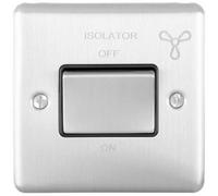 6A Extractor Fan Isolator Switch SATIN STEEL & Black Trim 3 Pole Shower