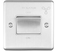 6A Extractor Fan Isolator Switch -SATIN STEEL & Grey Trim- 3 Pole Shower Bathroom Decorative Wall Plate & Metal Rocker - On/Off Mains Power Switch For Demisting & Steam