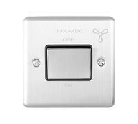 6A Extractor Fan Isolator Switch -SATIN STEEL & Grey Trim- 3 Pole Shower Bathroom Decorative Wall Plate & Metal Rocker - On/Off Mains Power Switch For Demisting & Steam