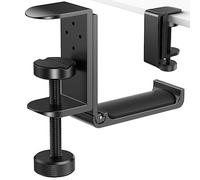 6amLifestyle Foldable Headphone Hanger Holder, Space-Saving Aluminum Soundbar Hook with Universal Fit for Gaming PC Accessories, Under Desk Clamp Mount, Black