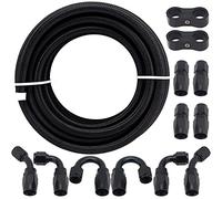 6AN Fuel Line Kit 20FT, 6AN Nylon Braided Fuel Line Hose Fitting Kit CPE Black(0.34inch ID)