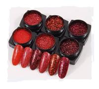 6Boxes Red Glitter Powder Nail Art Glitter Mirror Effect Chrome Pigment UV Gel Polish Shimmer Dip Dust Nail Art Decoration Nail Kit Chrome Powder for Nails (6boxes red Sugar Glitter)