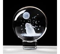 6cm/2.36 in. Crystal Ball 3D Rabbit and Moon Ornament Gifts, Engraved Glass Bunny Figurine Collectible Paperweight, Keepsake for Rabbit Lovers on Birthday Christmas