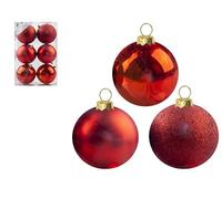 6CM/3CM 12 Pcs with 200 Bauble Hooks Christmas Baubles Multiple Variation in Red | Shatterproof Glitter Christmas Baubles | Elegant Hanging Ornament Balls for Xmas Tree & Festive Holiday Décor.