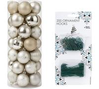 6CM/3CM 40 Pcs with 200 Bauble Hooks Christmas Tree Baubles Multiple Variation in Gold |Shatterproof Glitter Christmas Baubles|Elegant Hanging Ornament Balls for Xmas Tree & Festive Holiday Décor.
