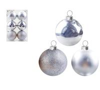 6CM/3CM 6 Pcs with 200 Bauble Hooks Christmas Baubles Multiple Variation in Silver | Shatterproof Glitter Christmas Baubles | Elegant Hanging Ornament Balls for Xmas Tree & Festive Holiday Décor.