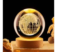 6CM 3D Earth Crystal Ball Night Light-3 Color Dimmable Crystal Ball Night Light with Control LED Base,2.36 inch 3D Engraved Planet Model Nightlight for Home Decor for Kids,Family,Astronomy Enthusiast
