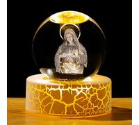 6cm 3D Virgin Mary Figurine Crystal Ball with Warm Light Base Catholic Gifts for Women Religious Christian Mary Statue Collectible Ornament