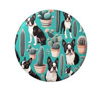 6cm Boston-Terrier-Cactus-Green Laminated Pinback Buttons Pack Of 5, Round Badges With Glossy Finish And Secure Pinback